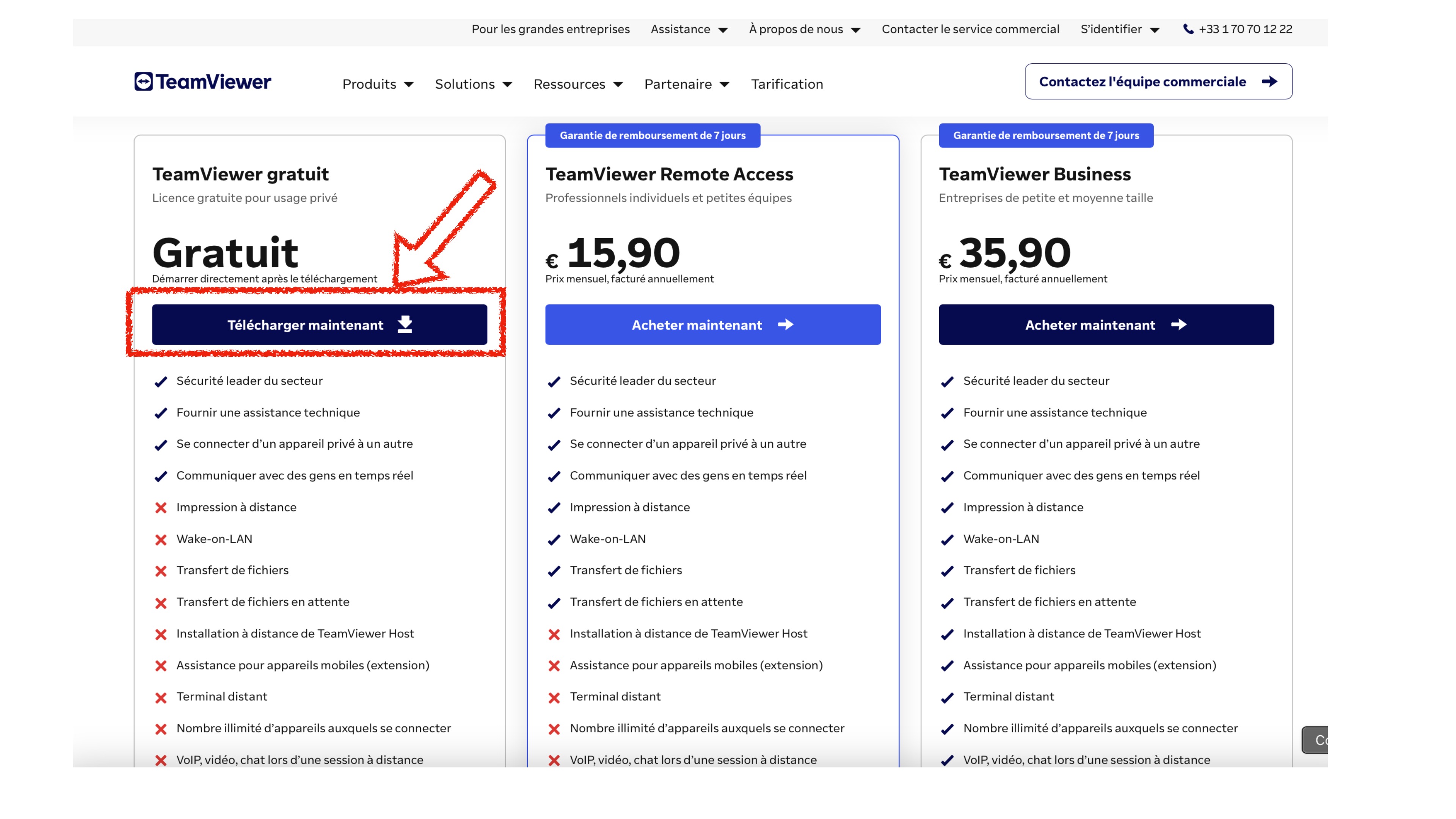 Étape 2 : Cliquer sur 'Télécharger TeamViewer'